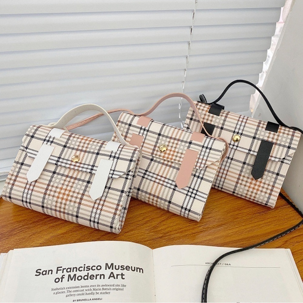 Designer White Plaid Mini Handbag - Picture 3 of 12